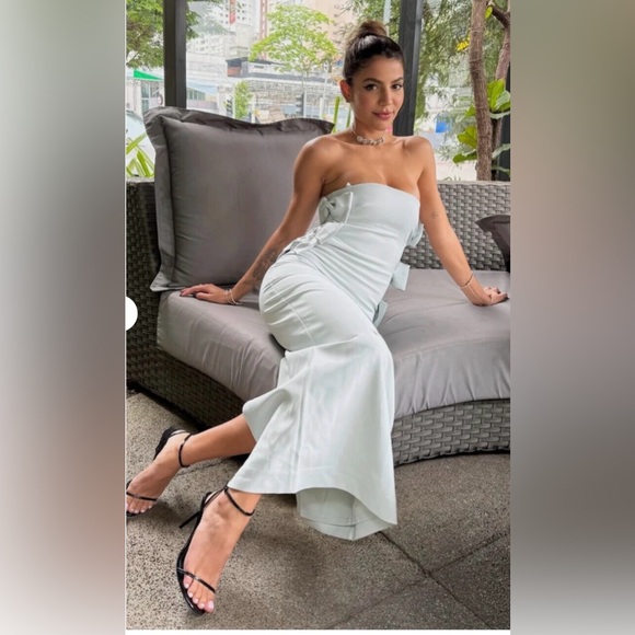 ZARA Fitted Midi Dress With Satin Bows Sea Green size extra small - Picture 8 of 16